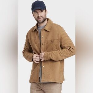 Goodfellow & Co Quilted Knit Shirt Jacket Brown Jaquard Snap Button